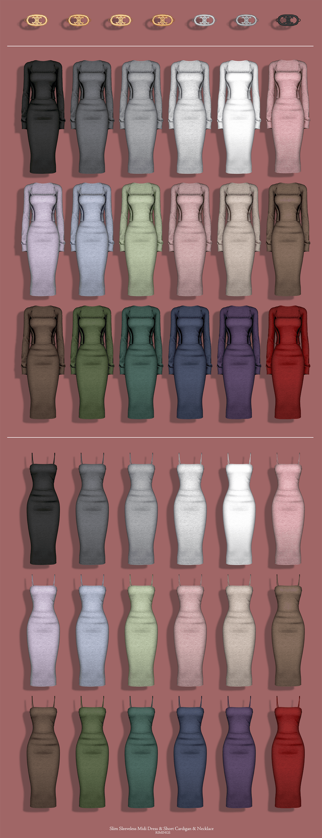 Галерея мода Сет платьев Slim Dress & Cardigan & Necklace #1